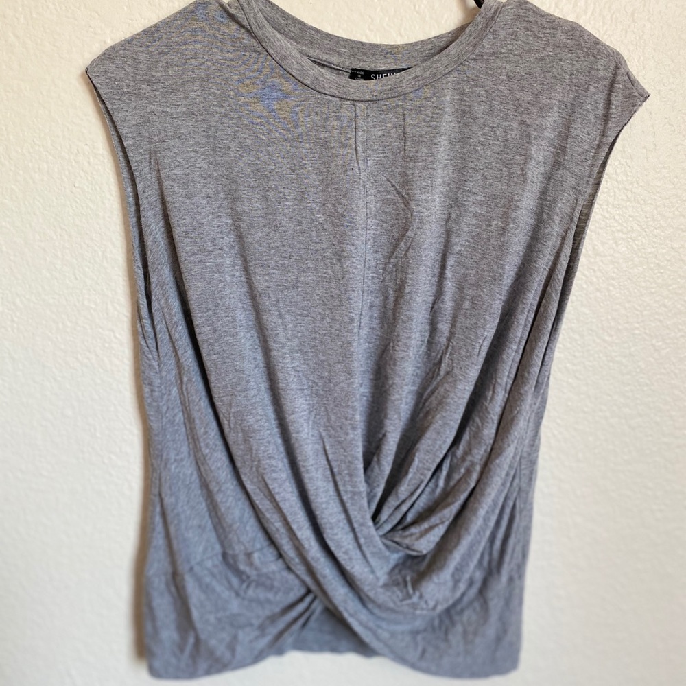 SHEIN Twist Front Gray Tee